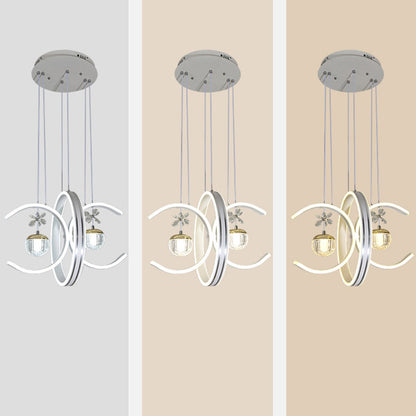Modern Simplicity Iron Circle Silicone Ring Acrylic Ball LED Chandelier For Living Room