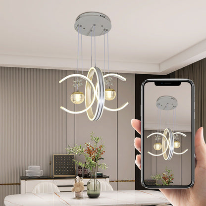 Modern Simplicity Iron Circle Silicone Ring Acrylic Ball LED Chandelier For Living Room