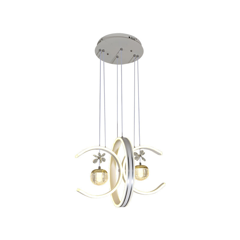 Modern Simplicity Iron Circle Silicone Ring Acrylic Ball LED Chandelier For Living Room