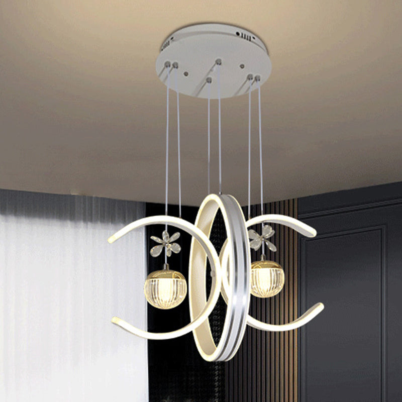 Modern Simplicity Iron Circle Silicone Ring Acrylic Ball LED Chandelier For Living Room