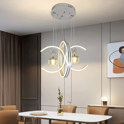 Modern Simplicity Iron Circle Silicone Ring Acrylic Ball LED Chandelier For Living Room