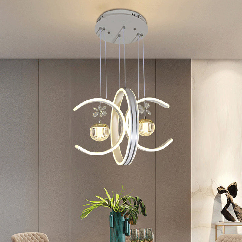 Modern Simplicity Iron Circle Silicone Ring Acrylic Ball LED Chandelier For Living Room