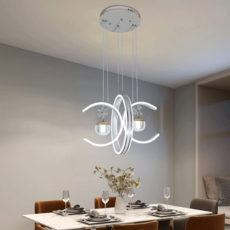 Modern Simplicity Iron Circle Silicone Ring Acrylic Ball LED Chandelier For Living Room