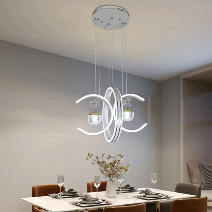 Modern Simplicity Iron Circle Silicone Ring Acrylic Ball LED Chandelier For Living Room