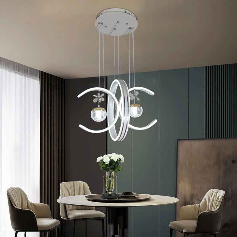 Modern Simplicity Iron Circle Silicone Ring Acrylic Ball LED Chandelier For Living Room