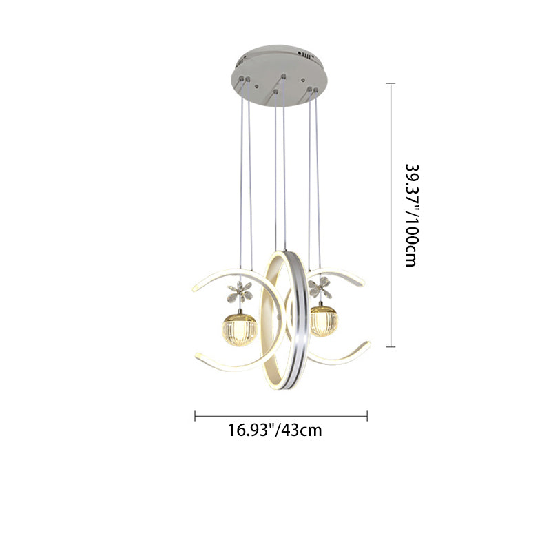 Modern Simplicity Iron Circle Silicone Ring Acrylic Ball LED Chandelier For Living Room