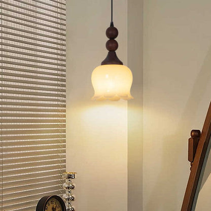 Traditional French Iron Wood Flower Shade 1-Light Pendant Light For Living Room