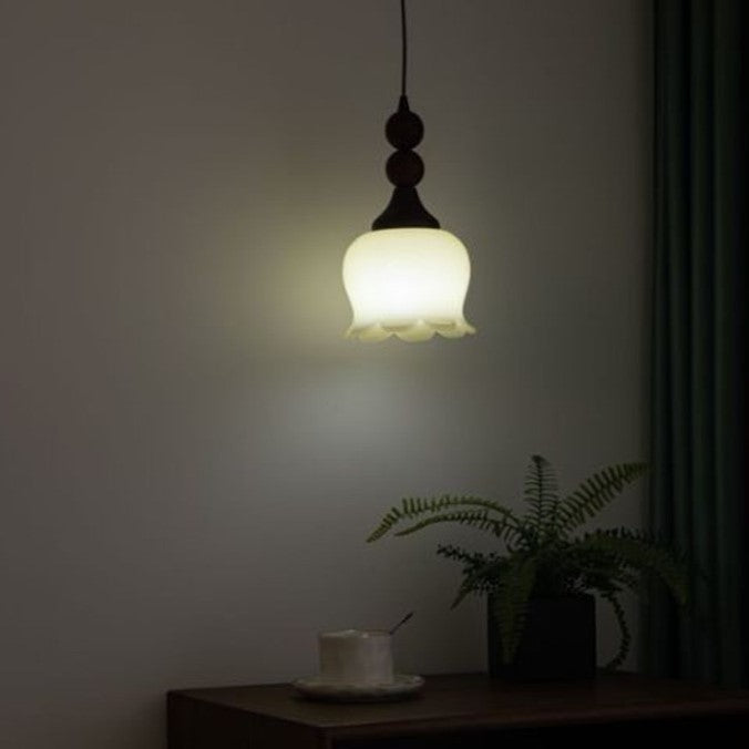 Traditional French Iron Wood Flower Shade 1-Light Pendant Light For Living Room