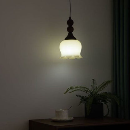 Traditional French Iron Wood Flower Shade 1-Light Pendant Light For Living Room