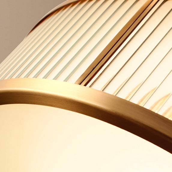 Contemporary Luxury Brass Frame Vertical Grained Frosted Glass Round 4-Light Flush Mount Ceiling Light For Bedroom