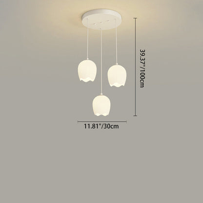 Traditional French Iron Tulip Glass Shade 3-Light Chandelier Island Light For Living Room