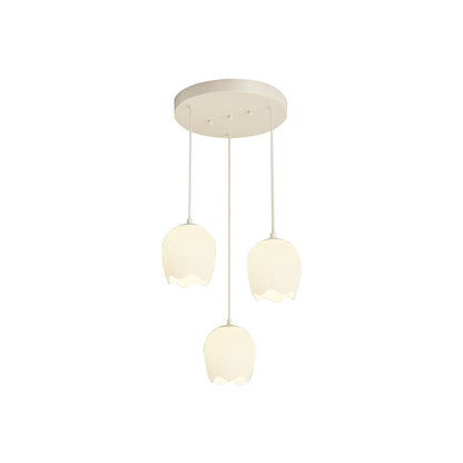 Traditional French Iron Tulip Glass Shade 3-Light Chandelier Island Light For Living Room