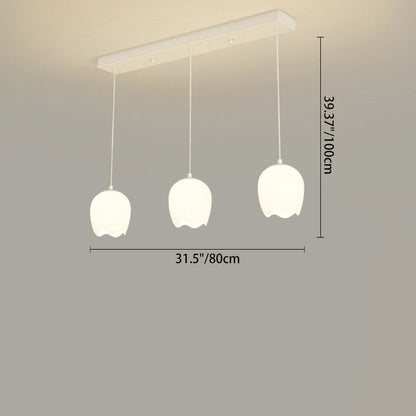 Traditional French Iron Tulip Glass Shade 3-Light Chandelier Island Light For Living Room