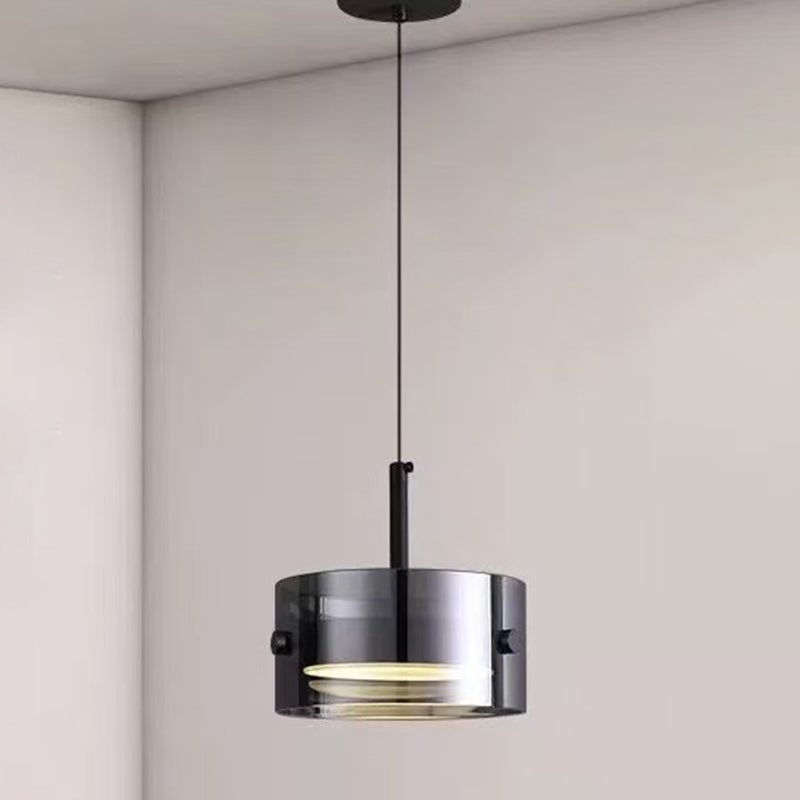 Contemporary Scandinavian Cylinder Glass Iron LED Pendant Light For Living Room