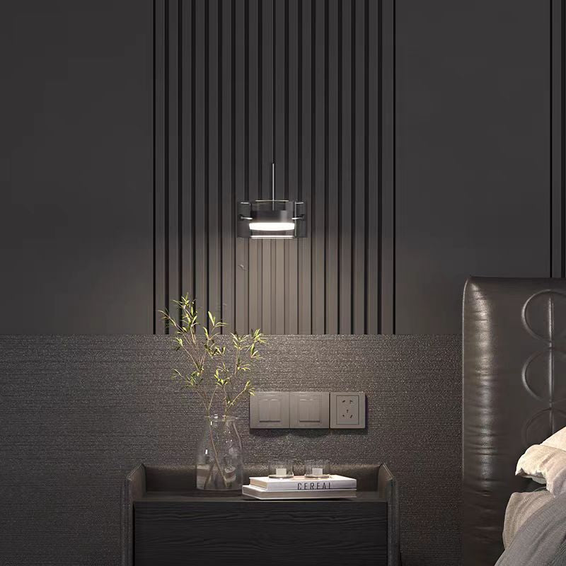 Contemporary Scandinavian Cylinder Glass Iron LED Pendant Light For Living Room