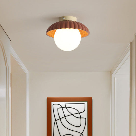 Contemporary Scandinavian Iron Flower Bud Glass Ball Shade 1-Light Semi-Flush Mount Ceiling Light For Living Room