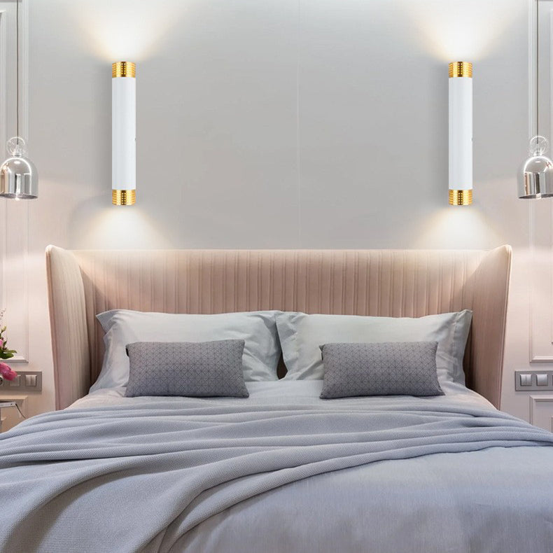 Modern Minimalist Aluminum Cylinder LED Up And Down Illuminated Wall Sconce Lamp For Living Room