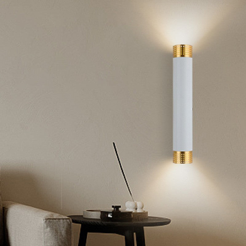 Modern Minimalist Aluminum Cylinder LED Up And Down Illuminated Wall Sconce Lamp For Living Room