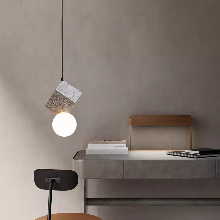 Contemporary Creative Resin Honeycomb Stone Geometric Cube 1-Light Pendant Light For Living Room
