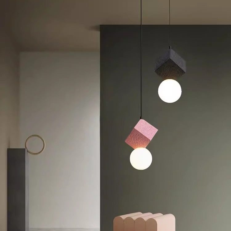 Contemporary Creative Resin Honeycomb Stone Geometric Cube 1-Light Pendant Light For Living Room