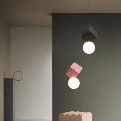 Contemporary Creative Resin Honeycomb Stone Geometric Cube 1-Light Pendant Light For Living Room