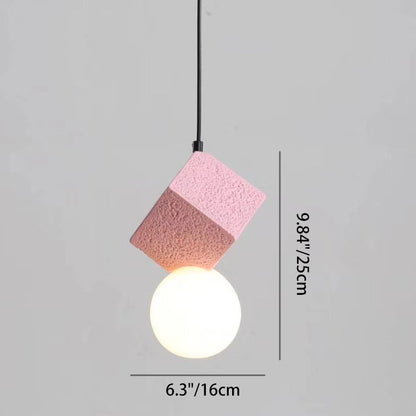 Contemporary Creative Resin Honeycomb Stone Geometric Cube 1-Light Pendant Light For Living Room