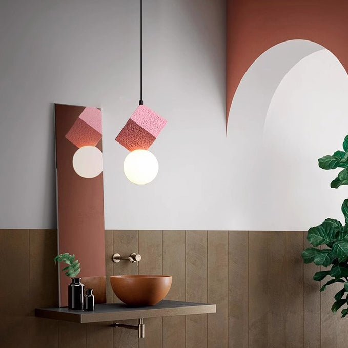 Contemporary Creative Resin Honeycomb Stone Geometric Cube 1-Light Pendant Light For Living Room