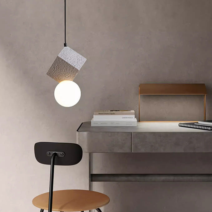 Contemporary Creative Resin Honeycomb Stone Geometric Cube 1-Light Pendant Light For Living Room