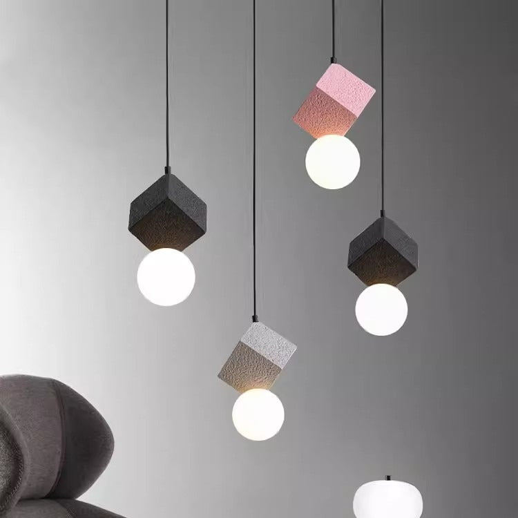 Contemporary Creative Resin Honeycomb Stone Geometric Cube 1-Light Pendant Light For Living Room