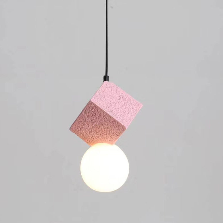 Contemporary Creative Resin Honeycomb Stone Geometric Cube 1-Light Pendant Light For Living Room