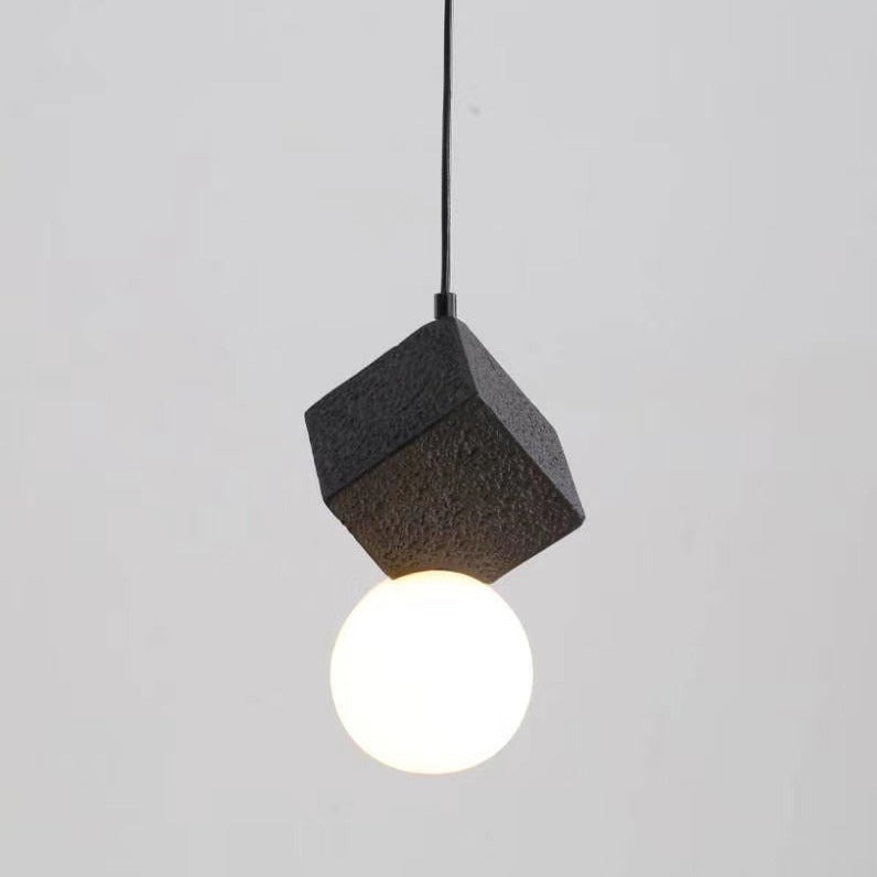 Contemporary Creative Resin Honeycomb Stone Geometric Cube 1-Light Pendant Light For Living Room
