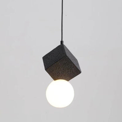 Contemporary Creative Resin Honeycomb Stone Geometric Cube 1-Light Pendant Light For Living Room