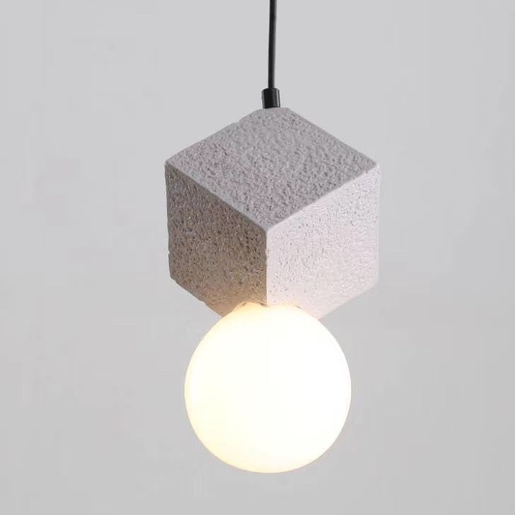 Contemporary Creative Resin Honeycomb Stone Geometric Cube 1-Light Pendant Light For Living Room