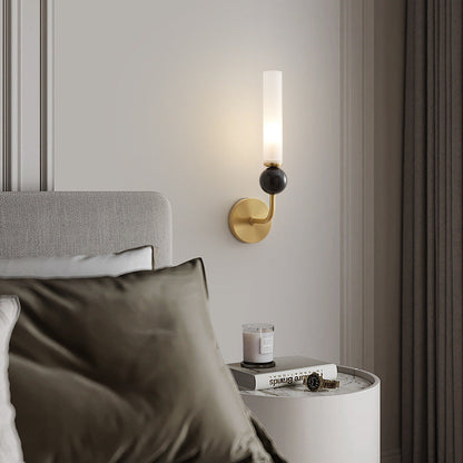 Contemporary Simplicity Copper Marble Ball Acrylic Cylinder Shade 1-Light Wall Sconce Lamp For Bedroom