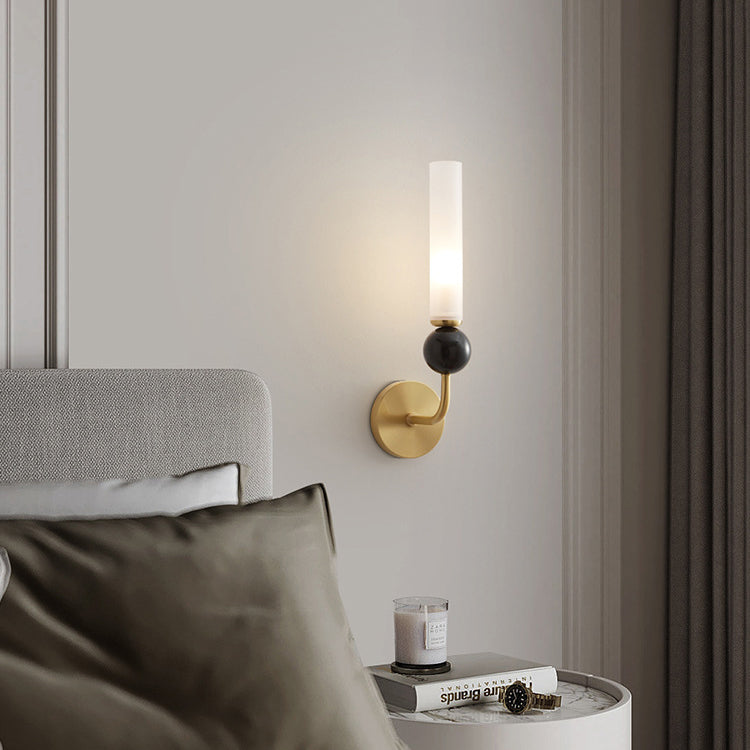 Contemporary Simplicity Copper Marble Ball Acrylic Cylinder Shade 1-Light Wall Sconce Lamp For Bedroom