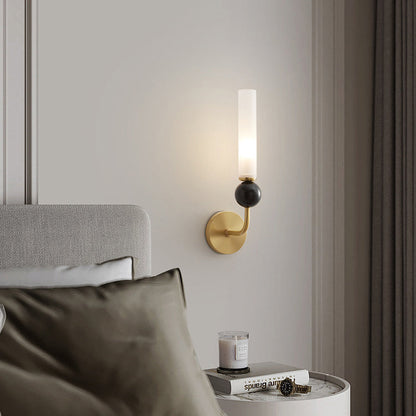 Contemporary Simplicity Copper Marble Ball Acrylic Cylinder Shade 1-Light Wall Sconce Lamp For Bedroom