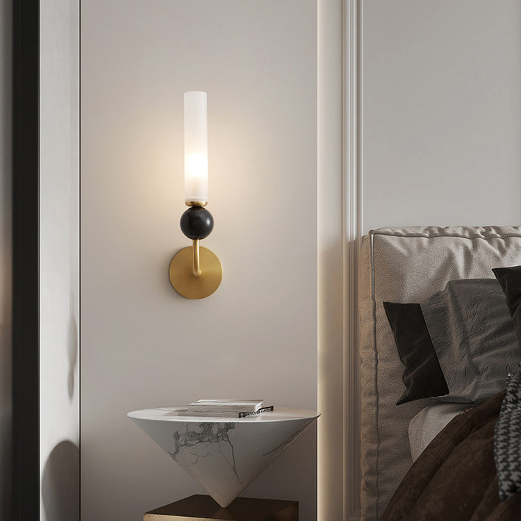 Contemporary Simplicity Copper Marble Ball Acrylic Cylinder Shade 1-Light Wall Sconce Lamp For Bedroom