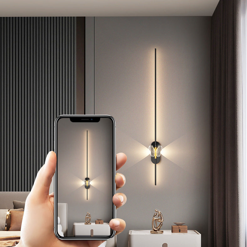 مصباح حائط LED بتصميم عصري بسيط من الحديد والألومنيوم بخط مستقيم لغرفة النوم 