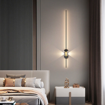 مصباح حائط LED بتصميم عصري بسيط من الحديد والألومنيوم بخط مستقيم لغرفة النوم 