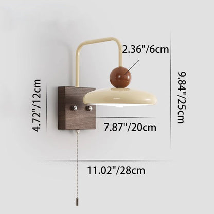 Traditional French Iron Walnut Wood Grain Round LED Wall Sconce Lamp For Bedroom