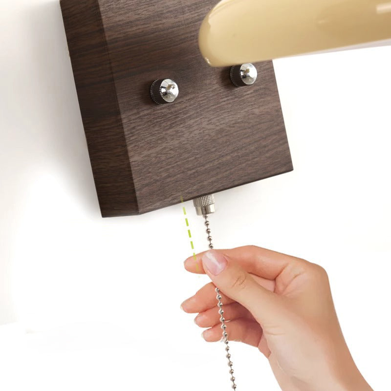 Traditional French Iron Walnut Wood Grain Round LED Wall Sconce Lamp For Bedroom