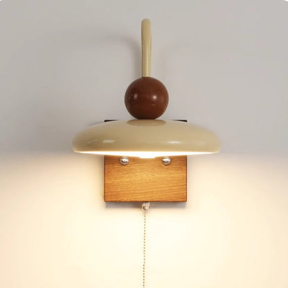 Traditional French Iron Walnut Wood Grain Round LED Wall Sconce Lamp For Bedroom