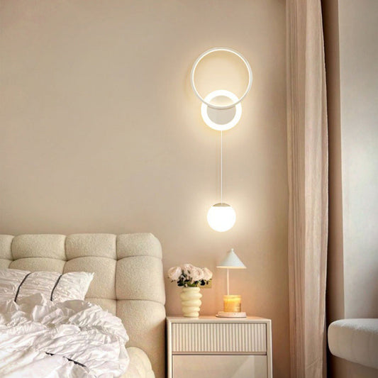 مصباح حائط LED بتصميم دائري هندسي من الأكريليك مصنوع من الحديد الإسكندنافي المعاصر لغرفة النوم 