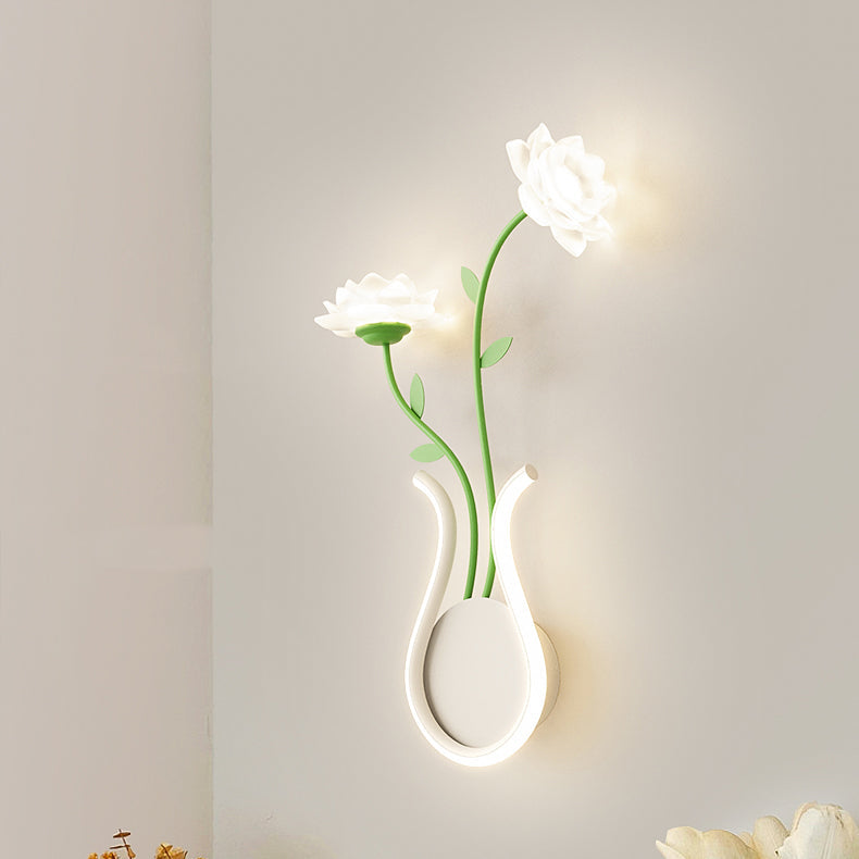 مصباح حائط LED بتصميم زهرة الورد الحديدي الحديث لغرفة النوم 