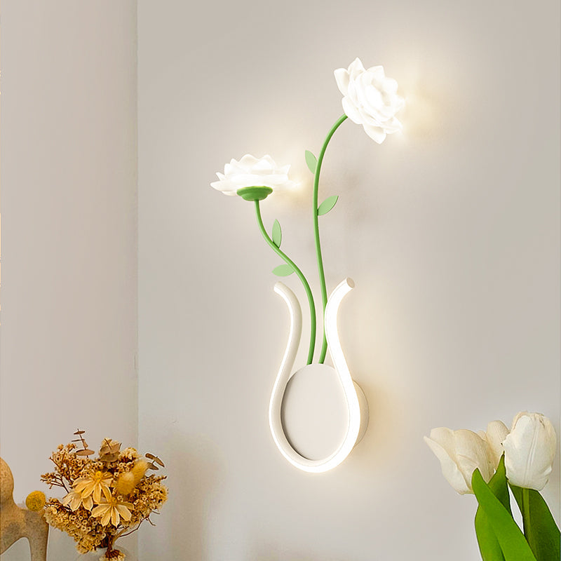 مصباح حائط LED بتصميم زهرة الورد الحديدي الحديث لغرفة النوم 