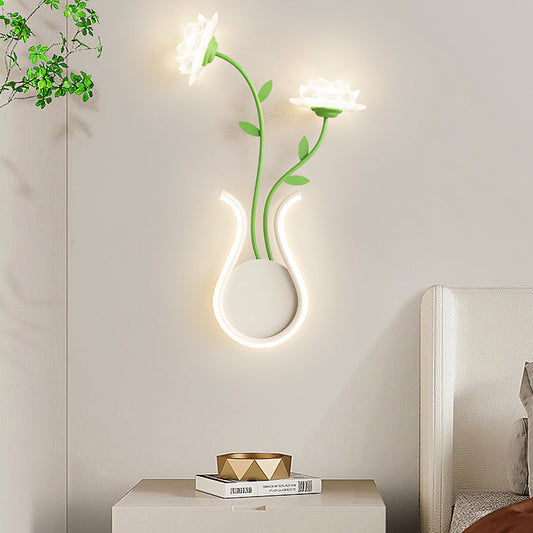 مصباح حائط LED بتصميم زهرة الورد الحديدي الحديث لغرفة النوم 