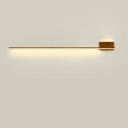 Modern Minimalist Aluminum Walnut Wood Grain Straight Line LED Wall Sconce Lamp For Living Room