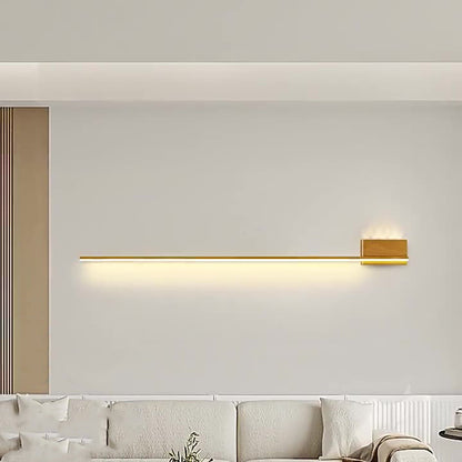 Modern Minimalist Aluminum Walnut Wood Grain Straight Line LED Wall Sconce Lamp For Living Room