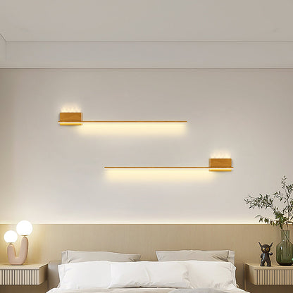 Modern Minimalist Aluminum Walnut Wood Grain Straight Line LED Wall Sconce Lamp For Living Room