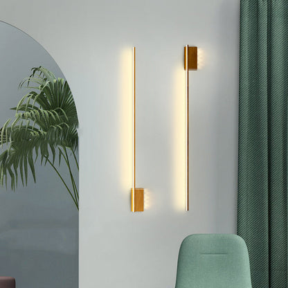 Modern Minimalist Aluminum Walnut Wood Grain Straight Line LED Wall Sconce Lamp For Living Room